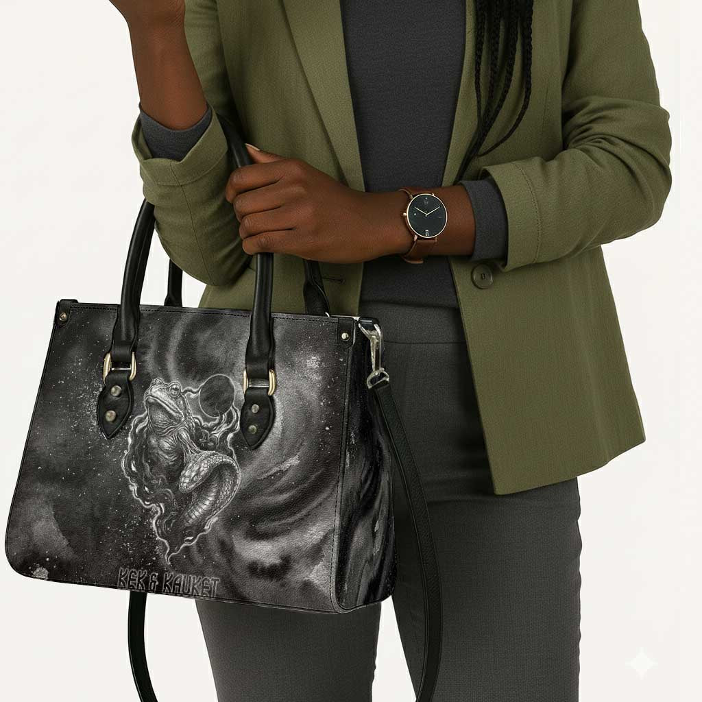 Kek and Kauket Egyptian Leather Bag Primordial Darkness Design Cosmic Frogs and Serpents