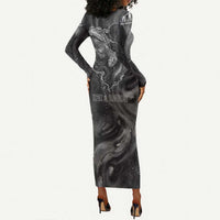 Kek and Kauket Egyptian Long Sleeve Bodycon Dress Primordial Darkness Design Cosmic Frogs and Serpents