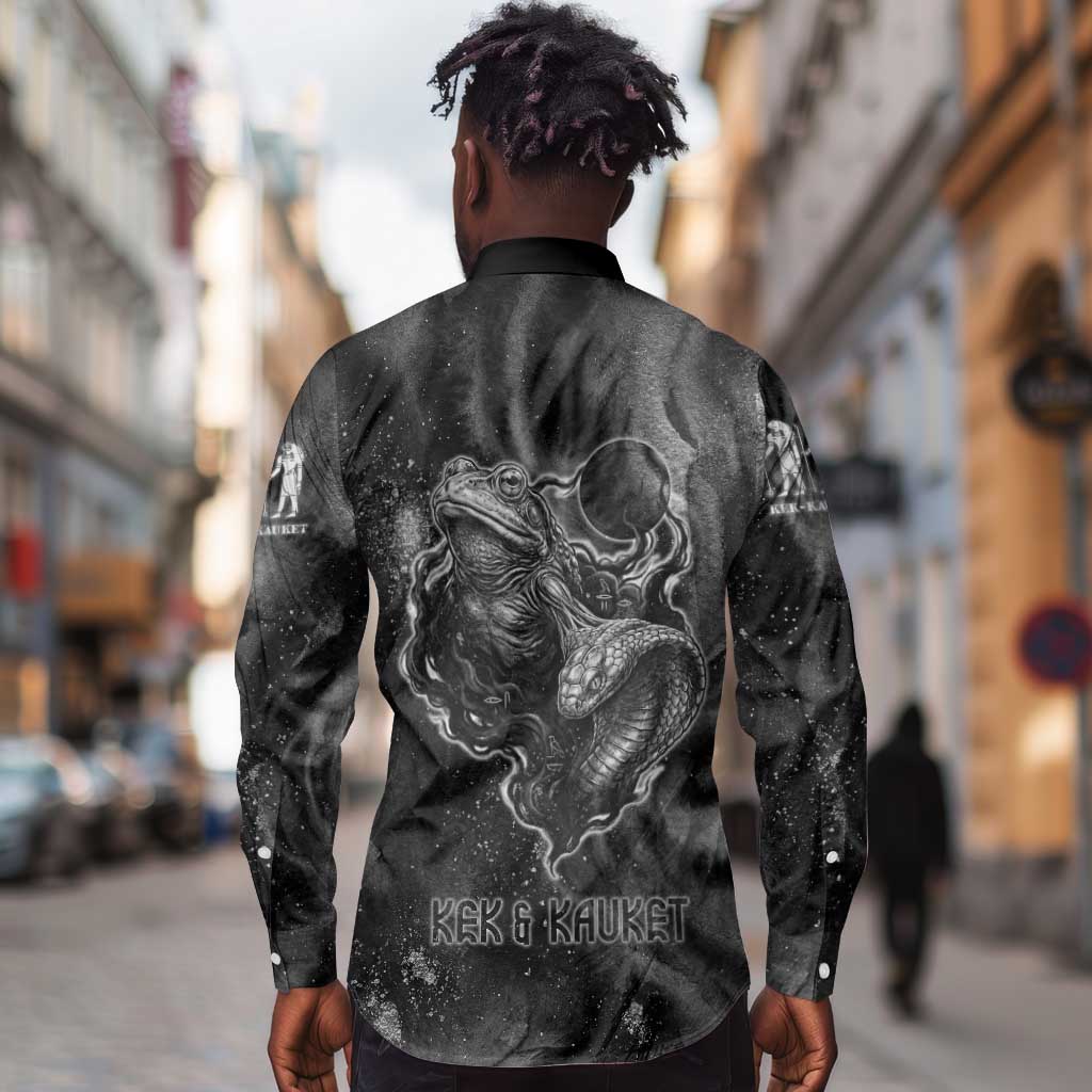 Kek and Kauket Egyptian Long Sleeve Button Shirt Primordial Darkness Design Cosmic Frogs and Serpents