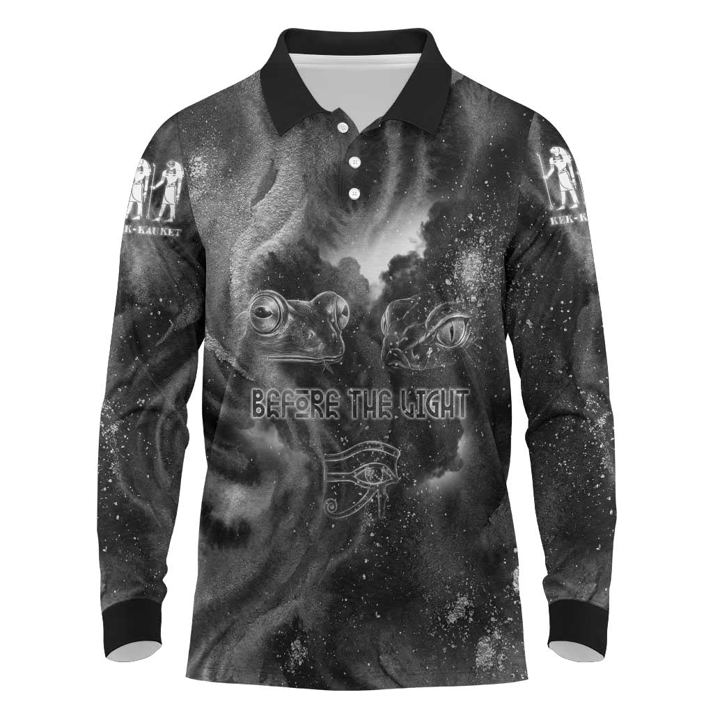 Kek and Kauket Egyptian Long Sleeve Polo Shirt Primordial Darkness Design Cosmic Frogs and Serpents