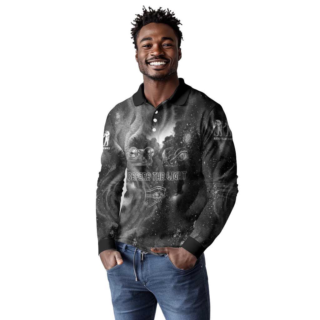 Kek and Kauket Egyptian Long Sleeve Polo Shirt Primordial Darkness Design Cosmic Frogs and Serpents