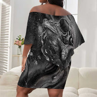 Kek and Kauket Egyptian Off Shoulder Short Dress Primordial Darkness Design Cosmic Frogs and Serpents