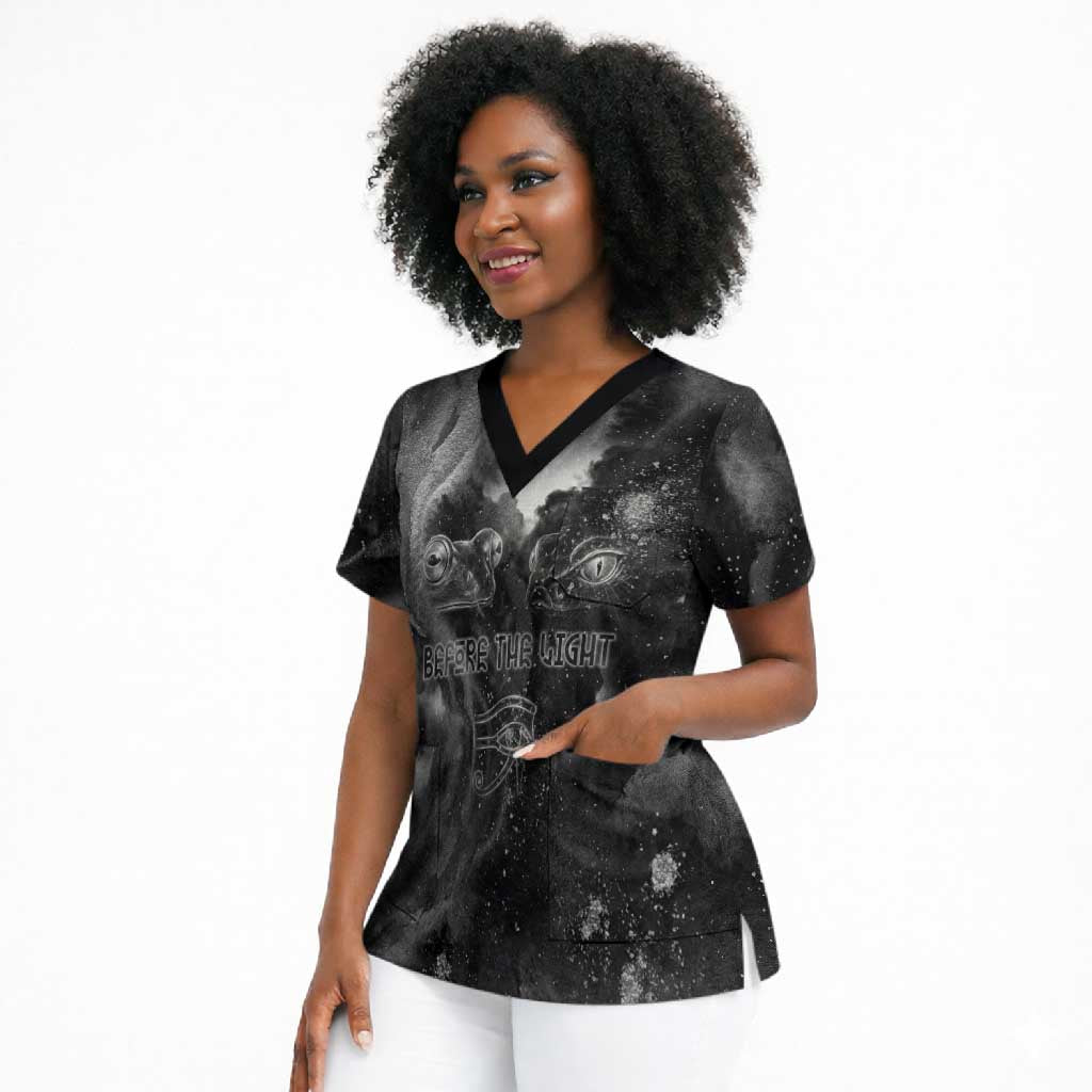 Kek and Kauket Egyptian Scrub Top Primordial Darkness Design Cosmic Frogs and Serpents