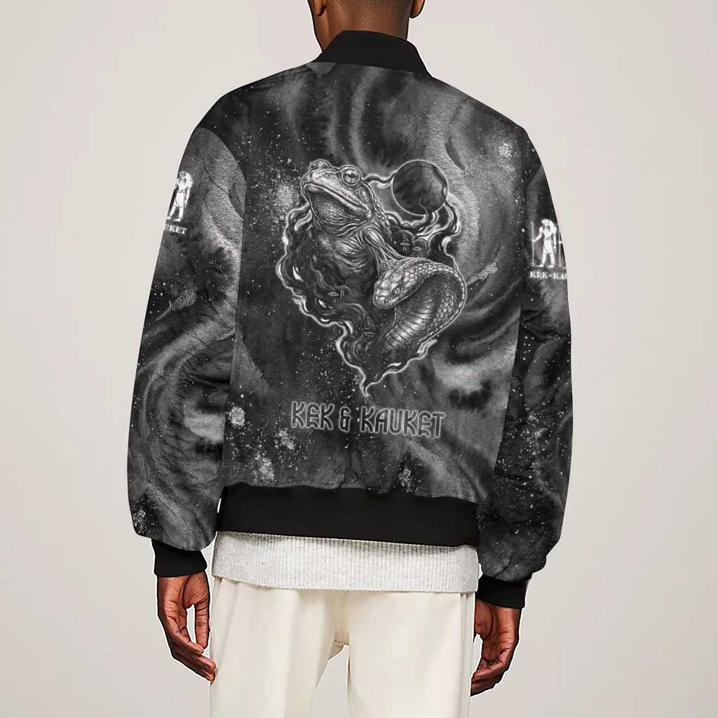 Kek and Kauket Egyptian Sleeve Zip Bomber Jacket Primordial Darkness Design Cosmic Frogs and Serpents