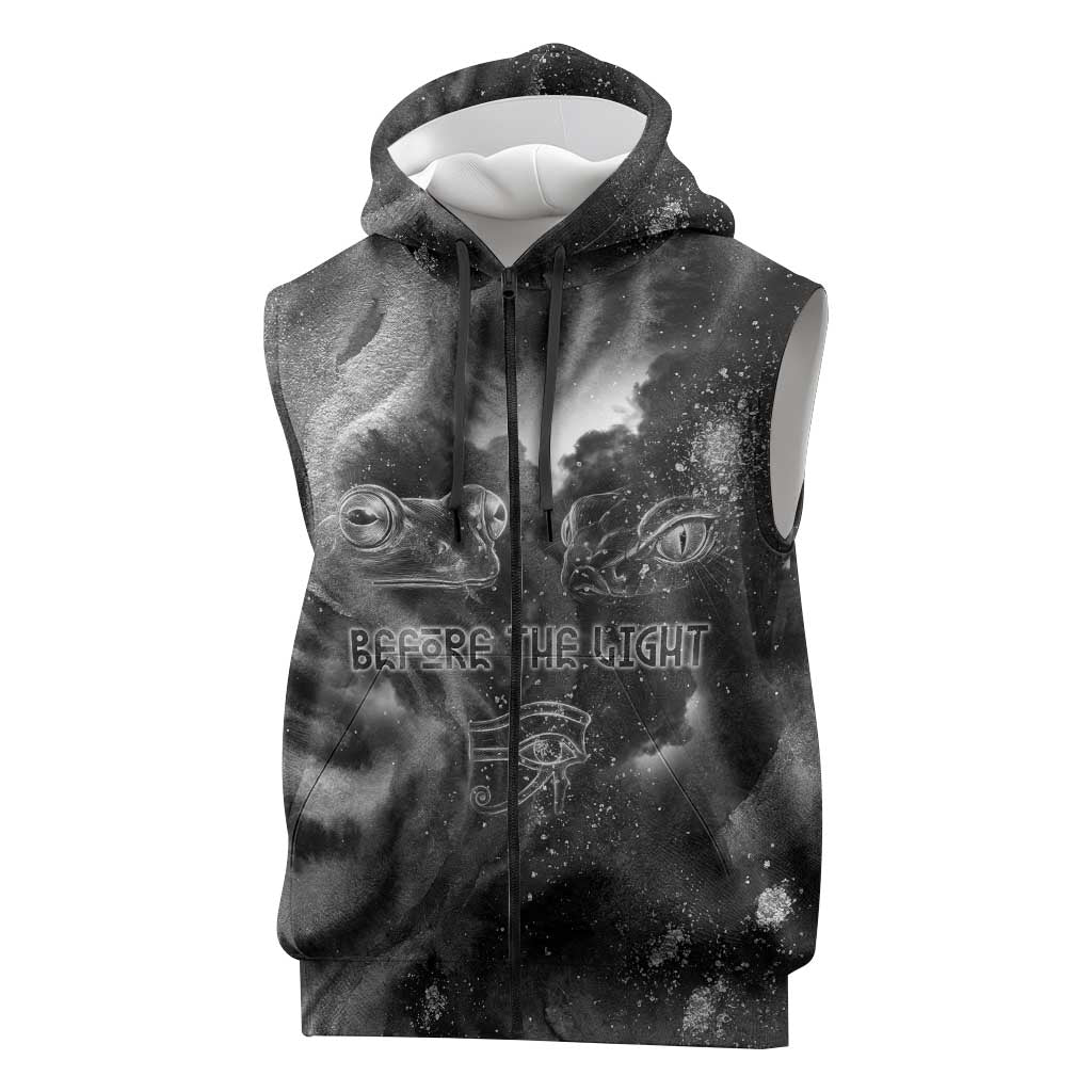 Kek and Kauket Egyptian Sleeveless Zip Hoodie Primordial Darkness Design Cosmic Frogs and Serpents