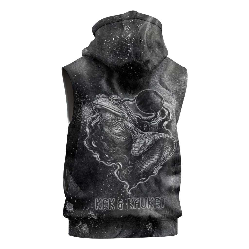 Kek and Kauket Egyptian Sleeveless Zip Hoodie Primordial Darkness Design Cosmic Frogs and Serpents