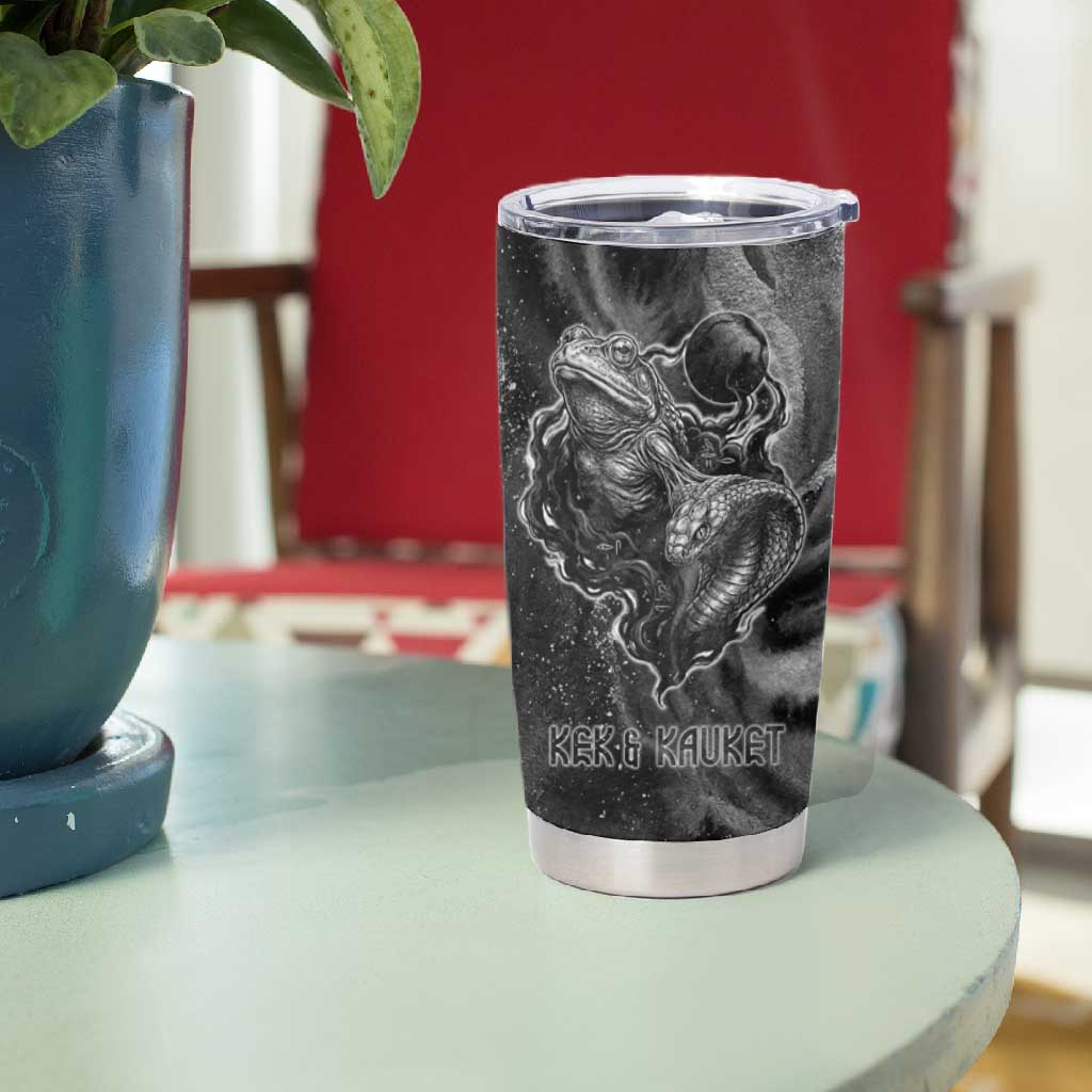 Kek and Kauket Egyptian Tumbler Cup Primordial Darkness Design Cosmic Frogs and Serpents