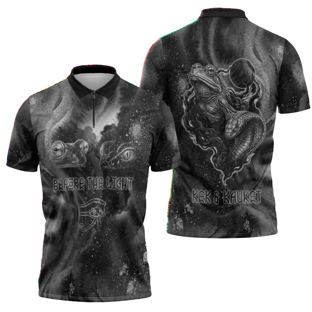 Kek and Kauket Egyptian Zipper Polo Shirt Primordial Darkness Design Cosmic Frogs and Serpents