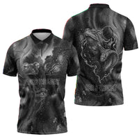 Kek and Kauket Egyptian Zipper Polo Shirt Primordial Darkness Design Cosmic Frogs and Serpents