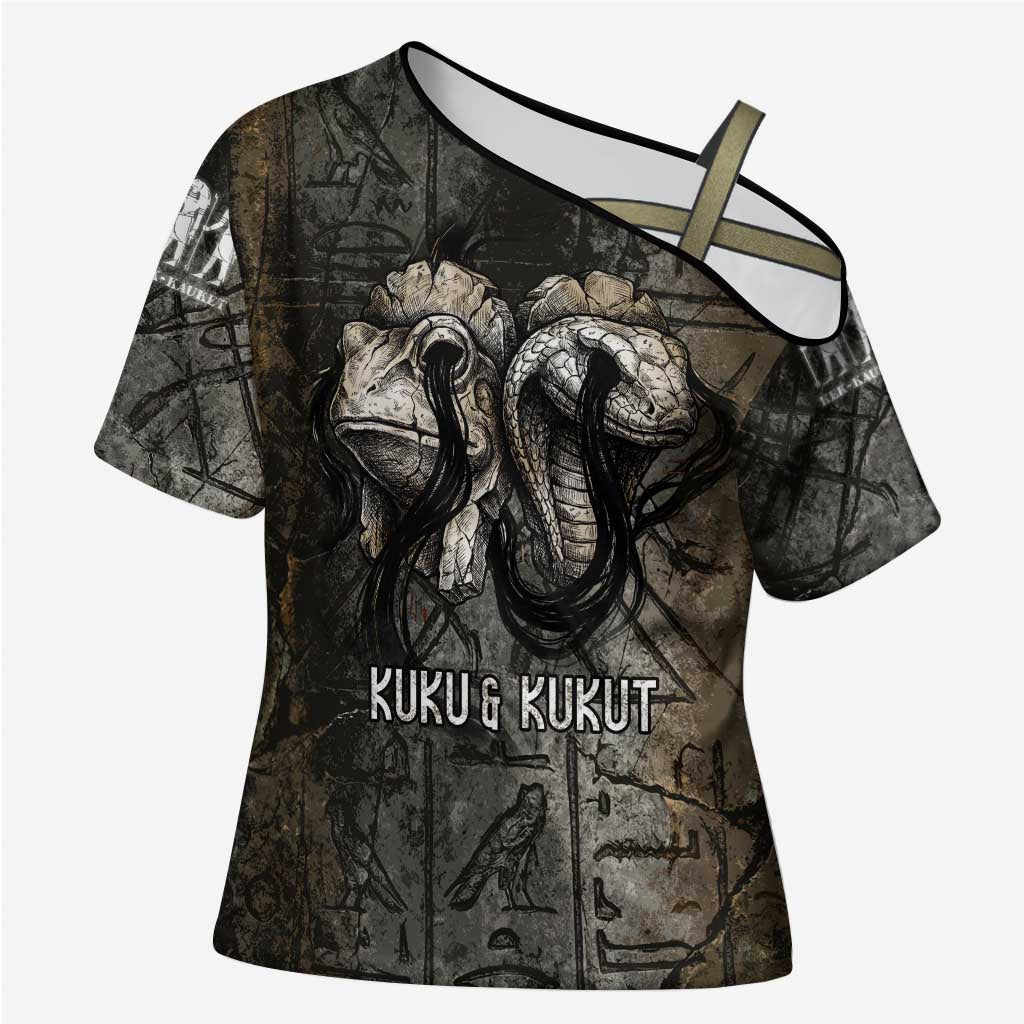 Egypt Kek and Kauket Cross Shoulder Shirt Ancient Void Theme with Frog and Serpent Duality