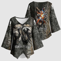 Egypt Kek and Kauket Kimono Sleeve Blouse Ancient Void Theme with Frog and Serpent Duality