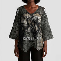 Egypt Kek and Kauket Kimono Sleeve Blouse Ancient Void Theme with Frog and Serpent Duality