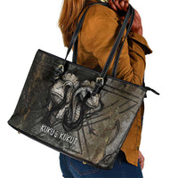 Egypt Kek and Kauket Leather Tote Bag Ancient Void Theme with Frog and Serpent Duality