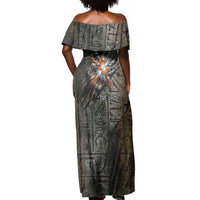 Egypt Kek and Kauket Off Shoulder Maxi Dress Ancient Void Theme with Frog and Serpent Duality