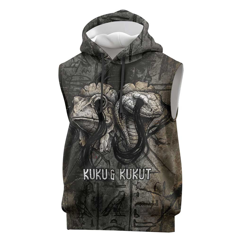 Egypt Kek and Kauket Sleeveless Hoodie Ancient Void Theme with Frog and Serpent Duality
