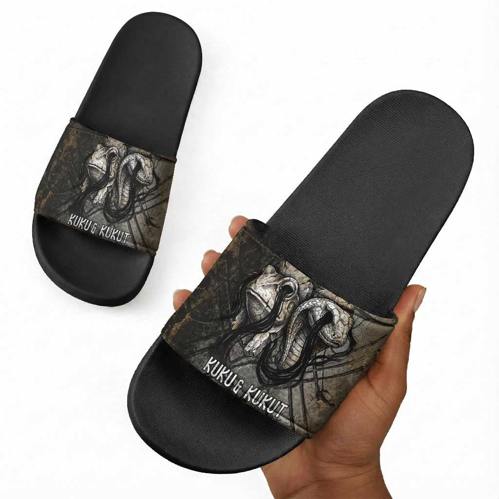 Egypt Kek and Kauket Slide Sandals Ancient Void Theme with Frog and Serpent Duality