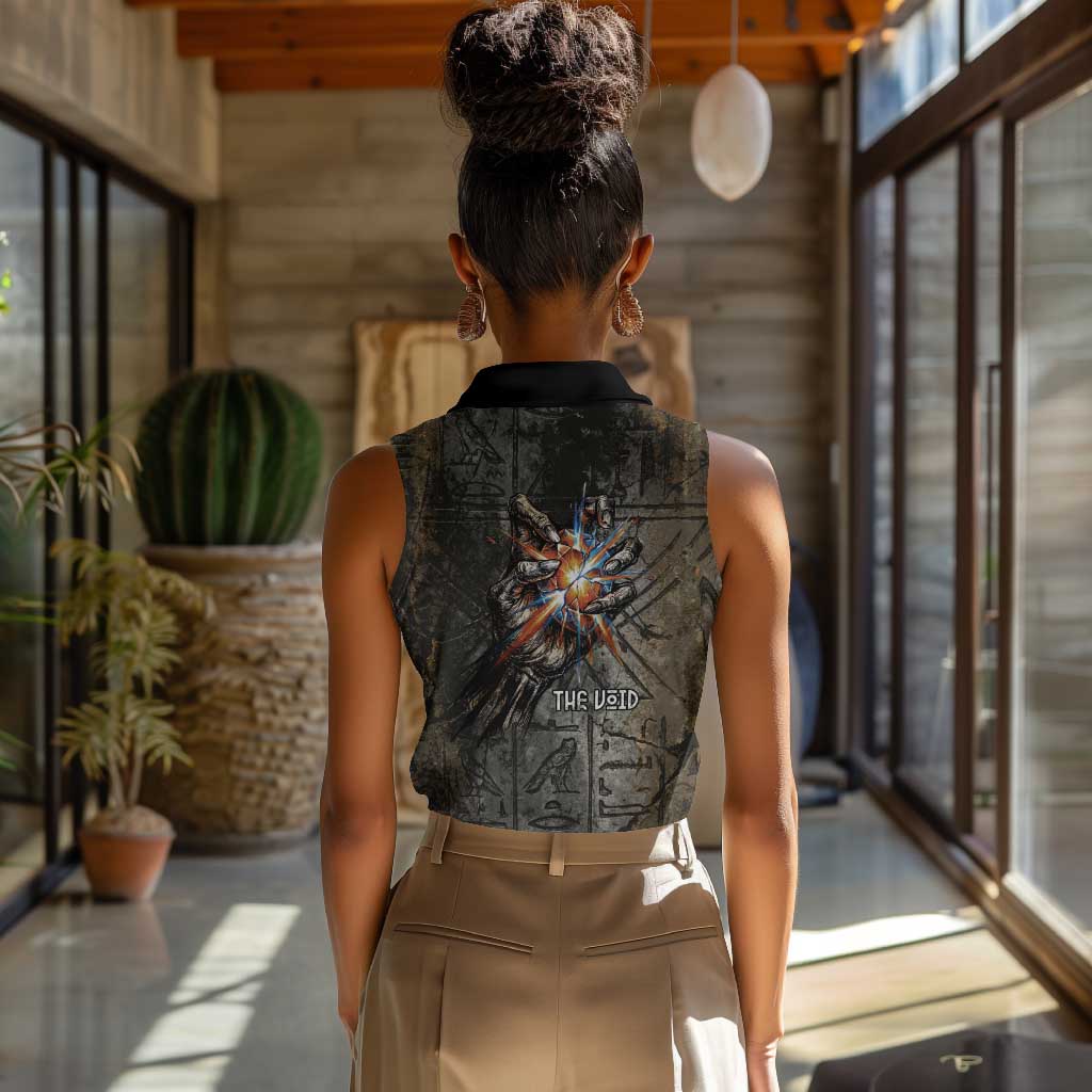 Egypt Kek and Kauket Women Sleeveless Polo Shirt Ancient Void Theme with Frog and Serpent Duality