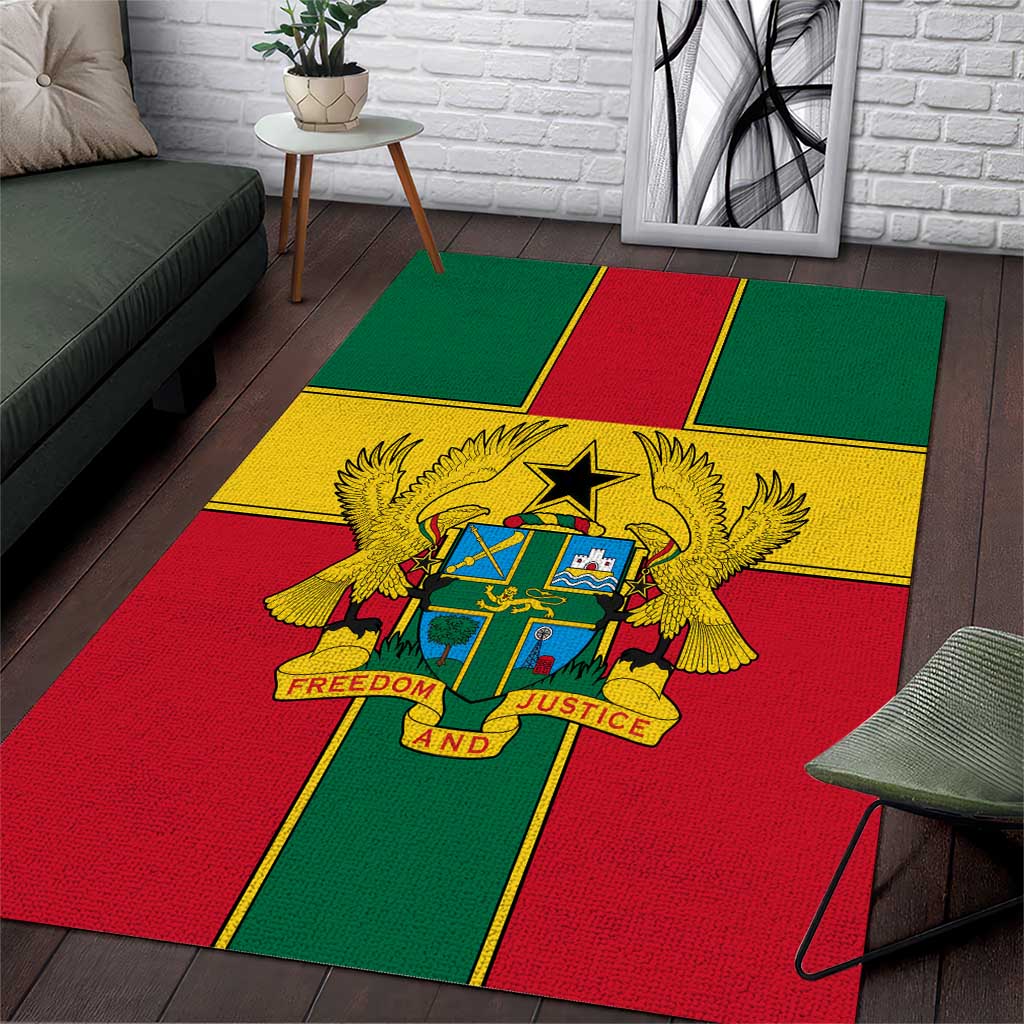 Ghana Flag Area Rug with Coat of Arms Design