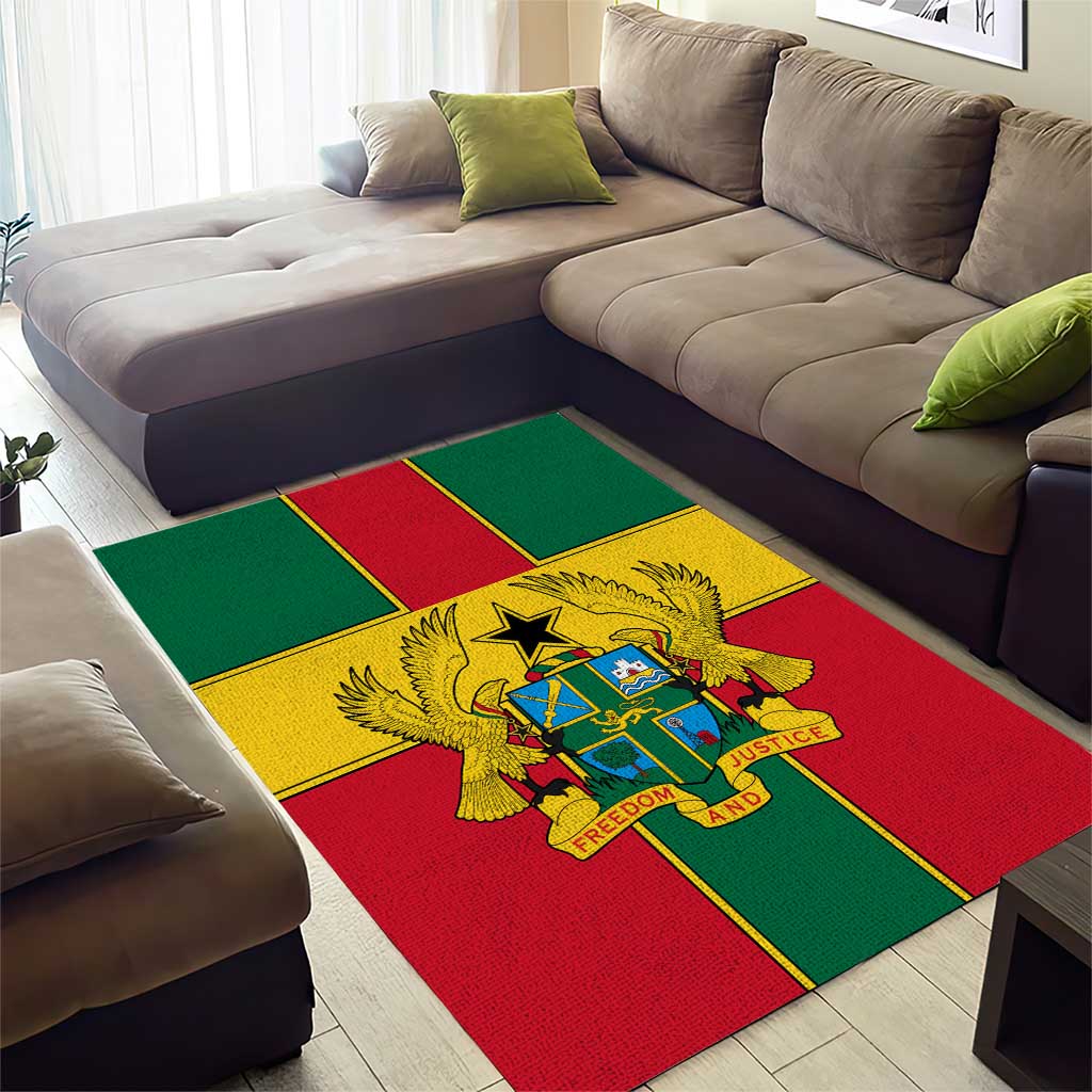 Ghana Flag Area Rug with Coat of Arms Design