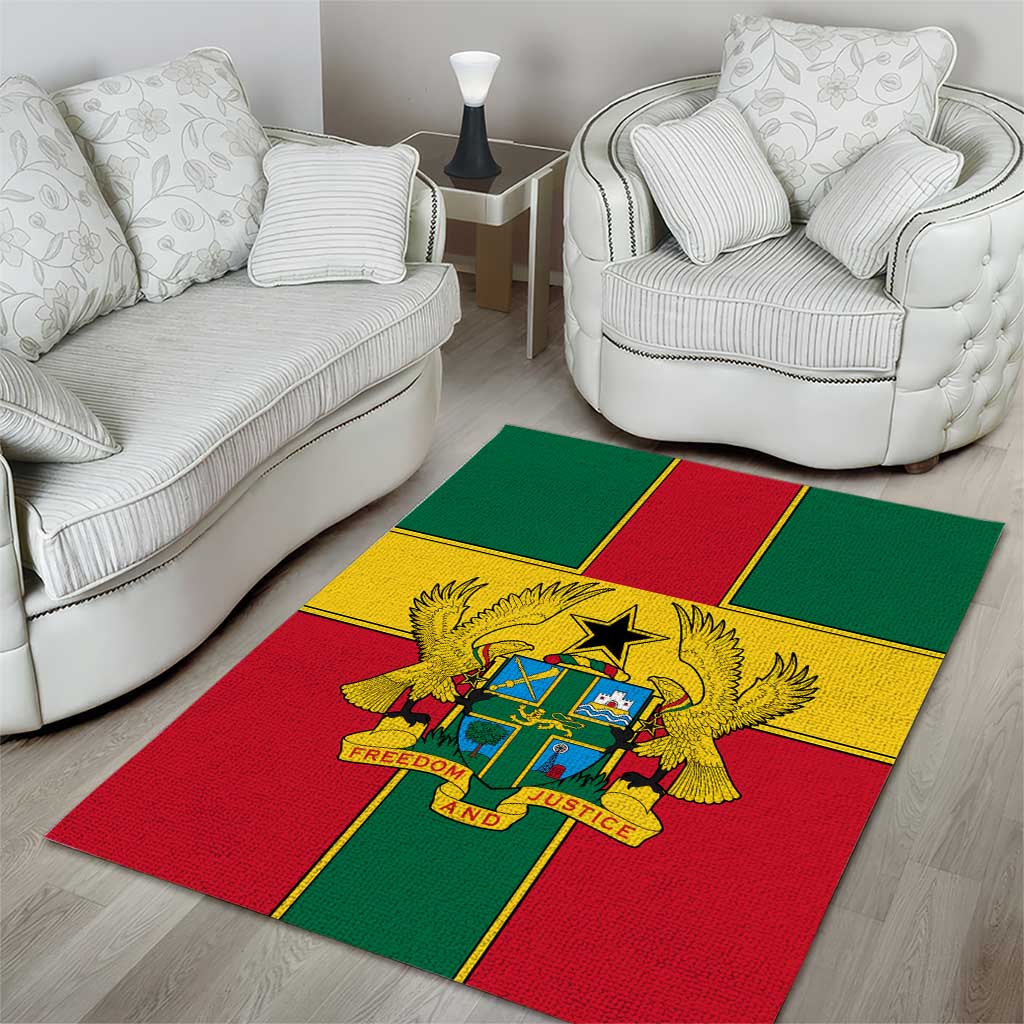 Ghana Flag Area Rug with Coat of Arms Design
