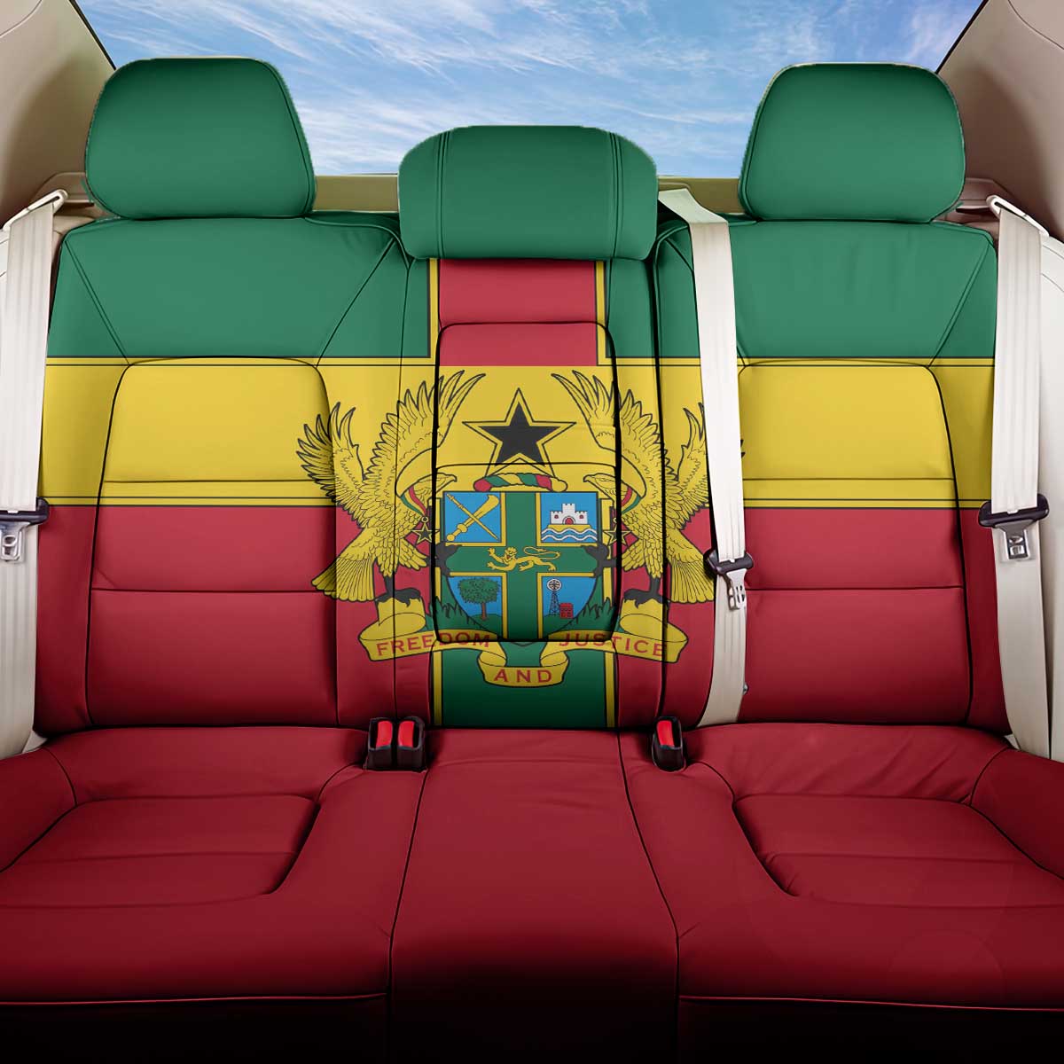 Ghana Flag Back Car Seat Cover with Coat of Arms Design