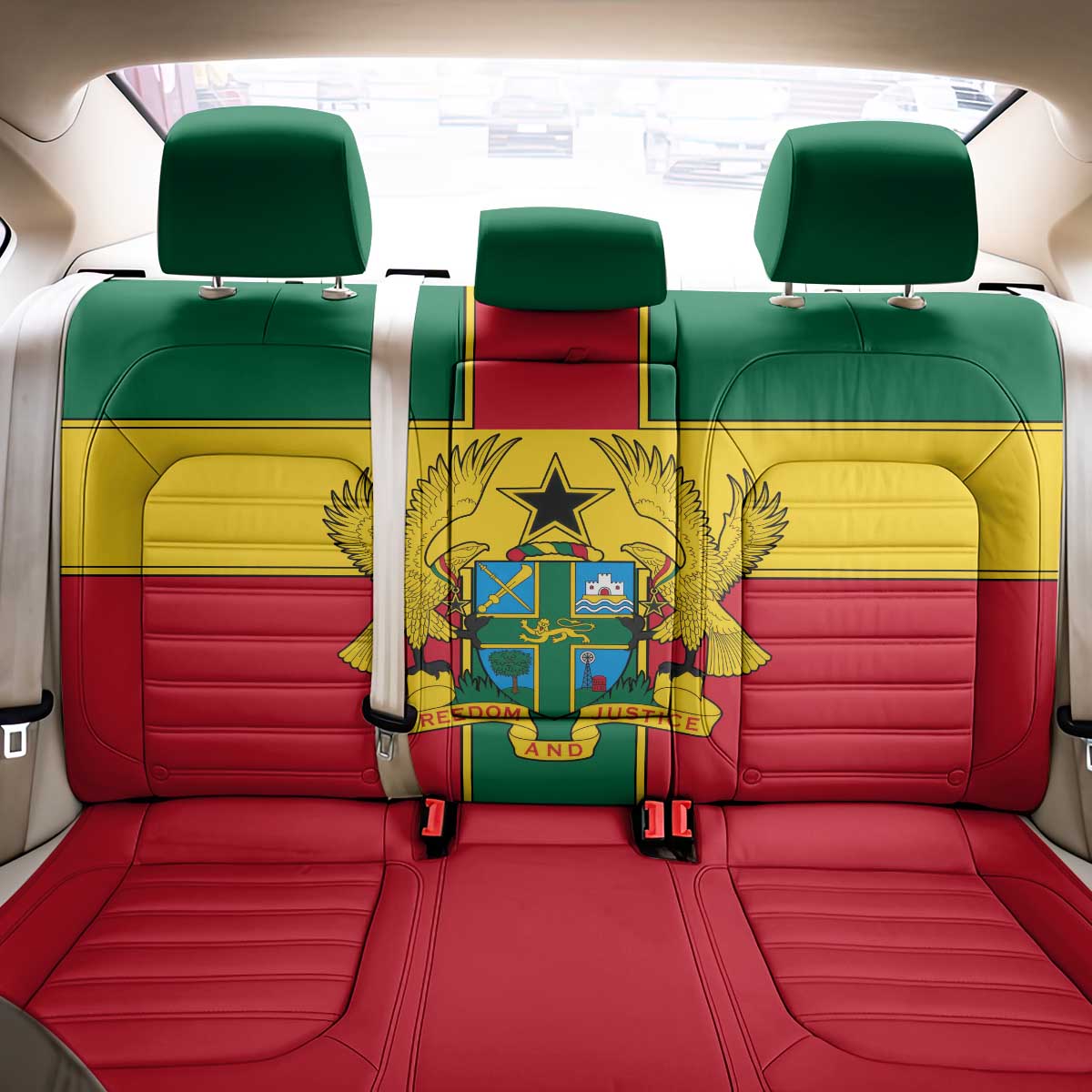 Ghana Flag Back Car Seat Cover with Coat of Arms Design