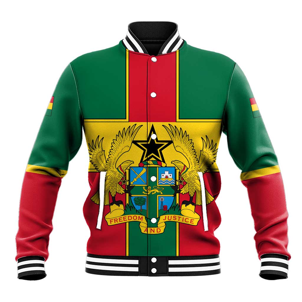 Ghana Flag Baseball Jacket with Coat of Arms Design