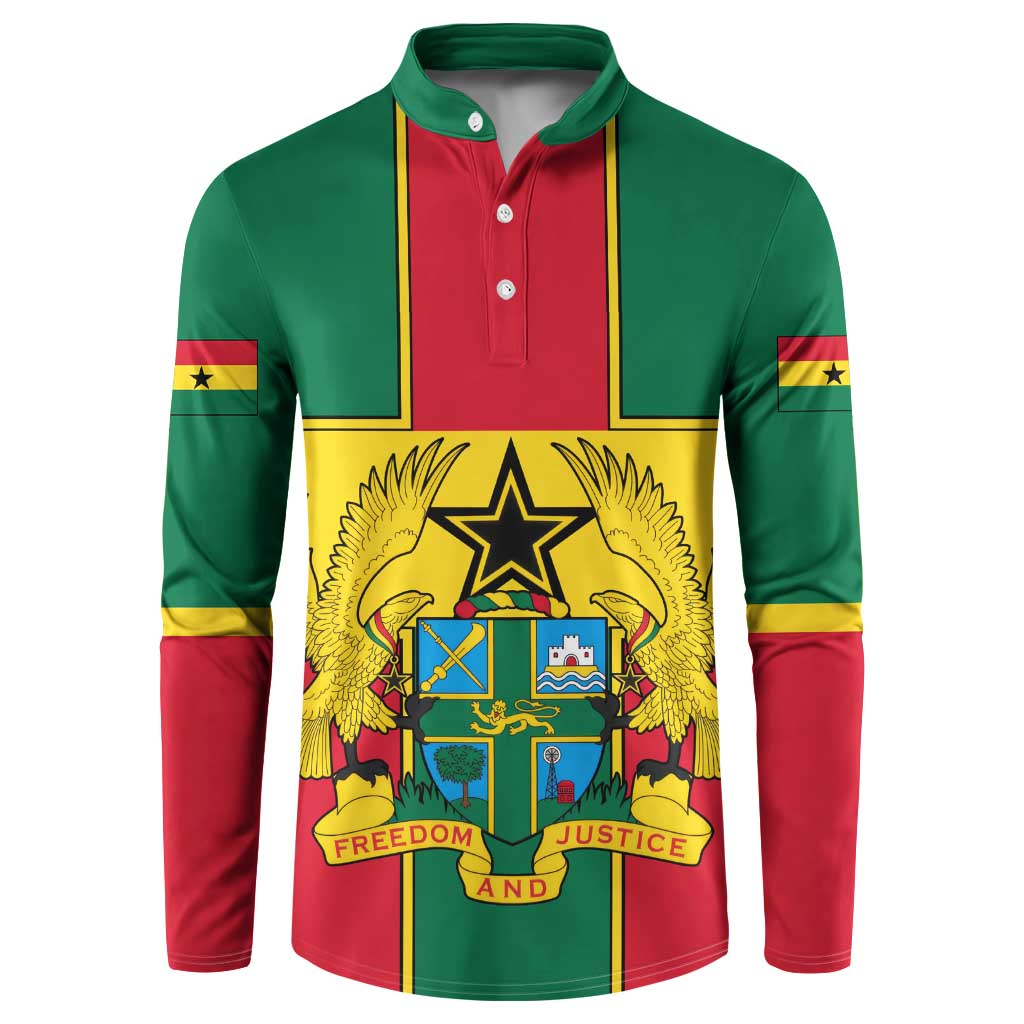 Ghana Flag Button Sweatshirt with Coat of Arms Design
