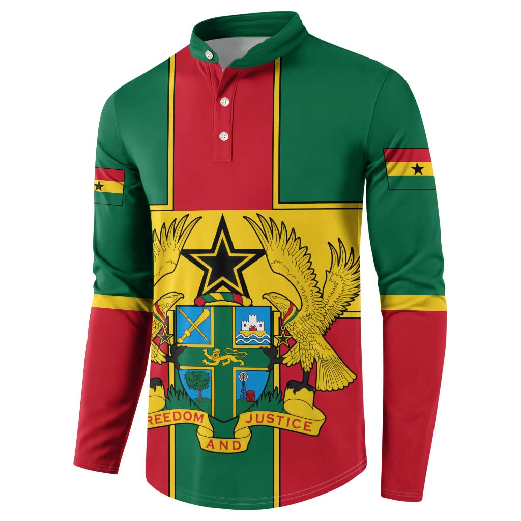 Ghana Flag Button Sweatshirt with Coat of Arms Design