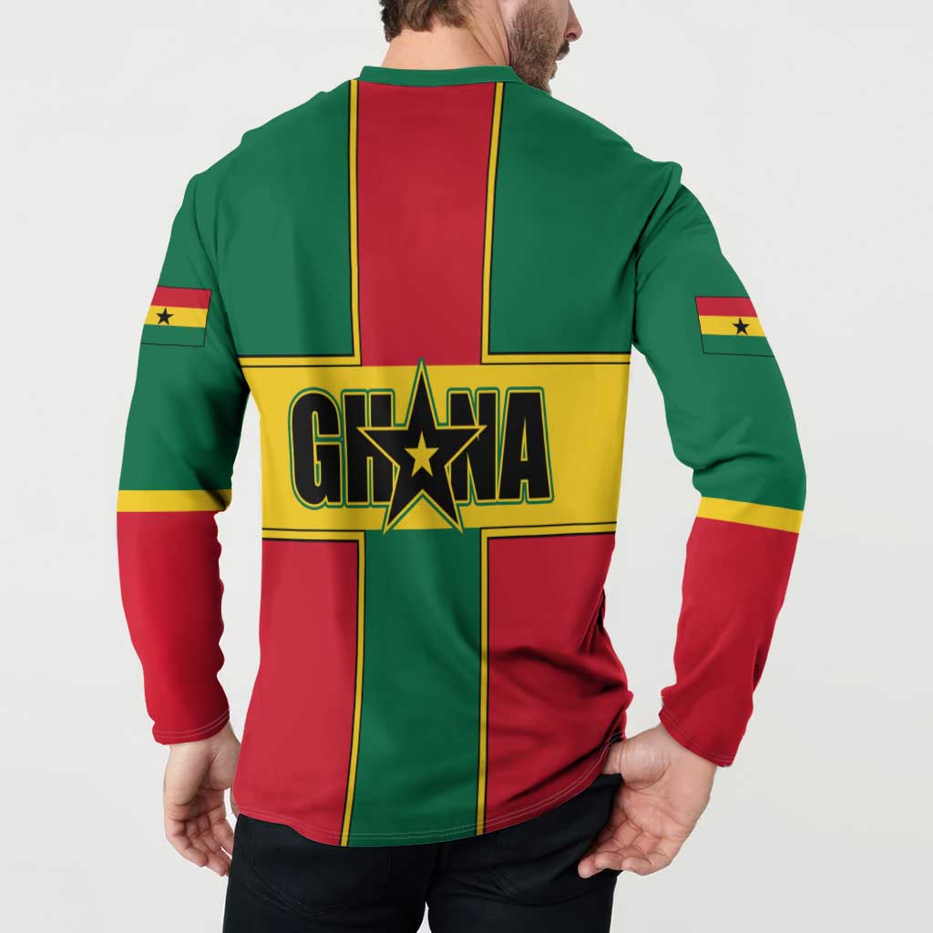 Ghana Flag Button Sweatshirt with Coat of Arms Design