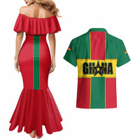 Ghana Flag Couples Matching Mermaid Dress and Hawaiian Shirt with Coat of Arms Design