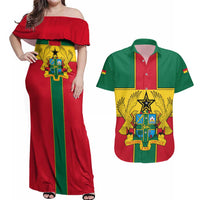 Ghana Flag Couples Matching Off Shoulder Maxi Dress and Hawaiian Shirt with Coat of Arms Design