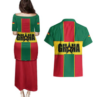Ghana Flag Couples Matching Puletasi and Hawaiian Shirt with Coat of Arms Design