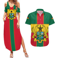 Ghana Flag Couples Matching Summer Maxi Dress and Hawaiian Shirt with Coat of Arms Design