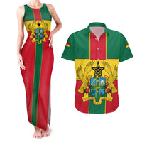 Ghana Flag Couples Matching Tank Maxi Dress and Hawaiian Shirt with Coat of Arms Design
