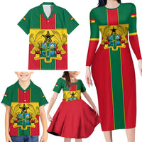 Ghana Flag Family Matching Long Sleeve Bodycon Dress and Hawaiian Shirt with Coat of Arms Design