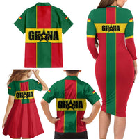 Ghana Flag Family Matching Long Sleeve Bodycon Dress and Hawaiian Shirt with Coat of Arms Design