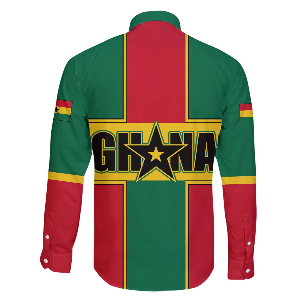 Ghana Flag Family Matching Off The Shoulder Long Sleeve Dress and Hawaiian Shirt with Coat of Arms Design