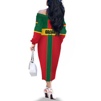 Ghana Flag Family Matching Off The Shoulder Long Sleeve Dress and Hawaiian Shirt with Coat of Arms Design
