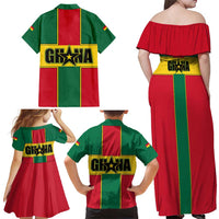 Ghana Flag Family Matching Off Shoulder Maxi Dress and Hawaiian Shirt with Coat of Arms Design