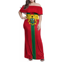 Ghana Flag Family Matching Off Shoulder Maxi Dress and Hawaiian Shirt with Coat of Arms Design