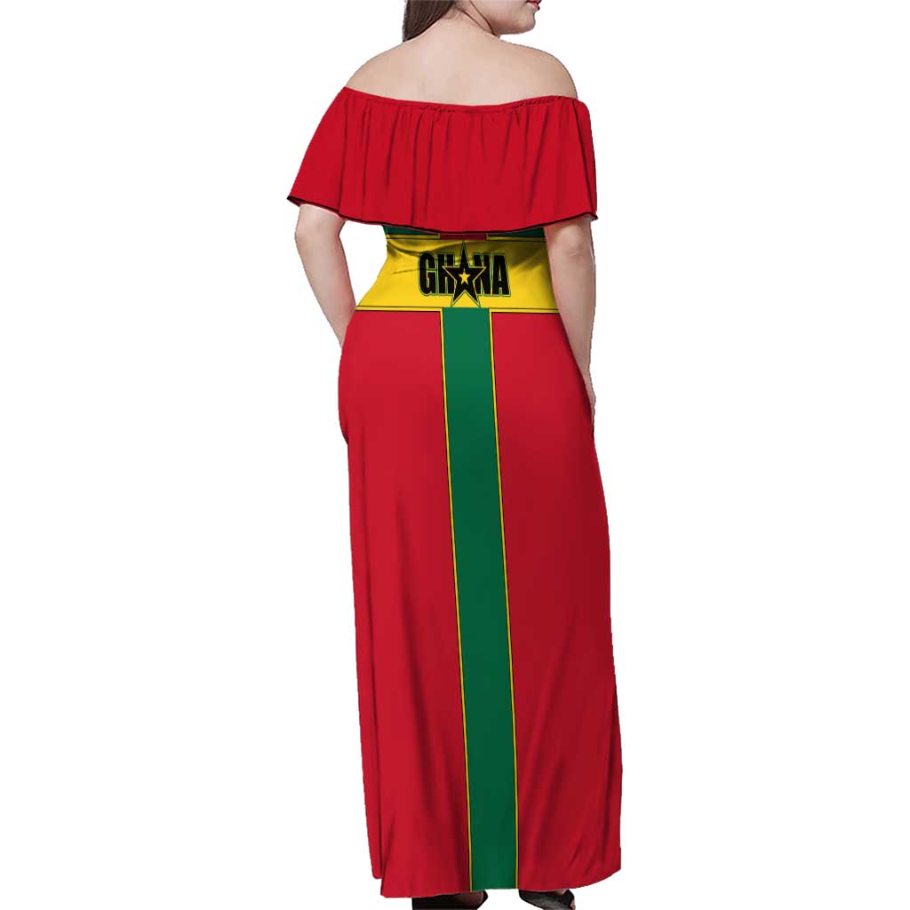 Ghana Flag Family Matching Off Shoulder Maxi Dress and Hawaiian Shirt with Coat of Arms Design