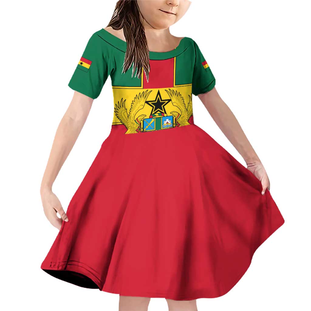 Ghana Flag Family Matching Off Shoulder Short Dress and Hawaiian Shirt with Coat of Arms Design