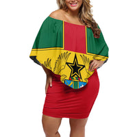 Ghana Flag Family Matching Off Shoulder Short Dress and Hawaiian Shirt with Coat of Arms Design