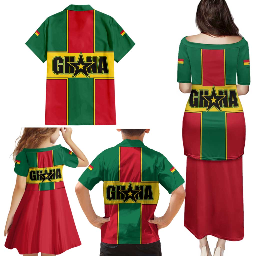 Ghana Flag Family Matching Puletasi and Hawaiian Shirt with Coat of Arms Design