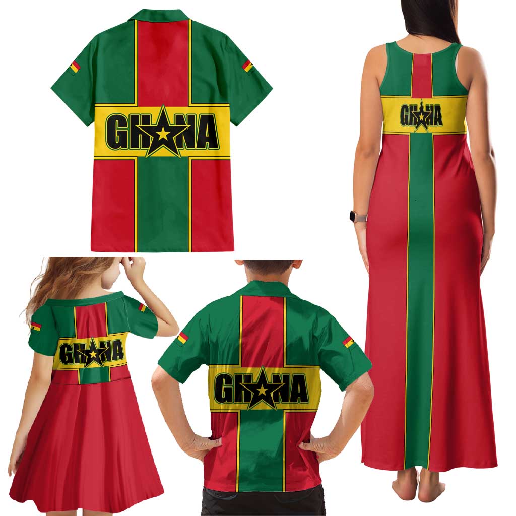 Ghana Flag Family Matching Tank Maxi Dress and Hawaiian Shirt with Coat of Arms Design