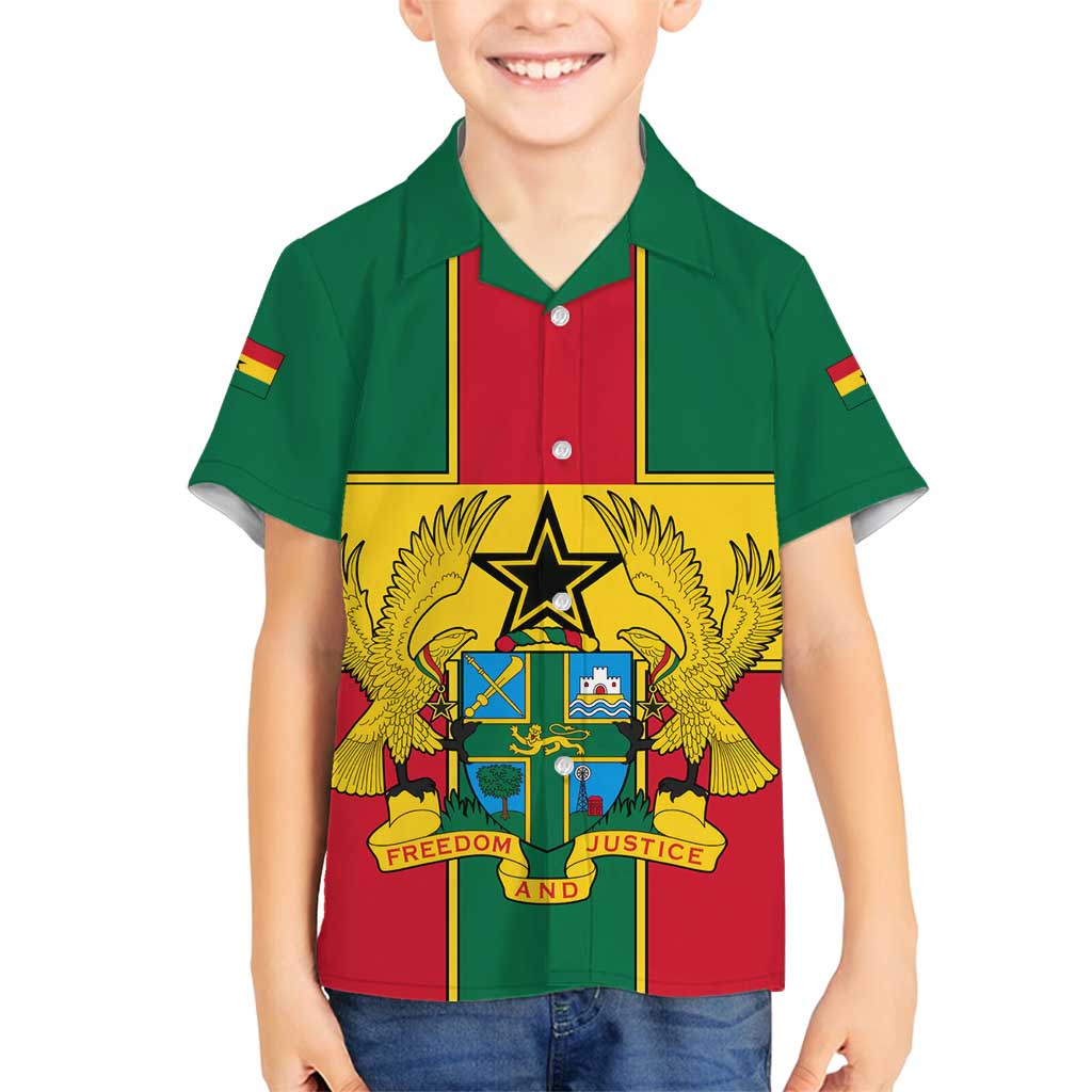 Ghana Flag Family Matching Tank Maxi Dress and Hawaiian Shirt with Coat of Arms Design