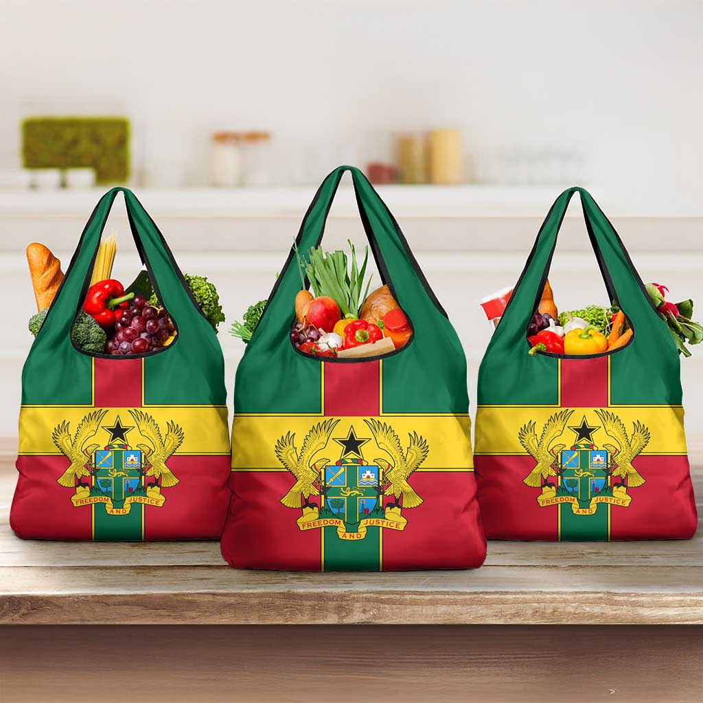 Ghana Flag Grocery Bag with Coat of Arms Design