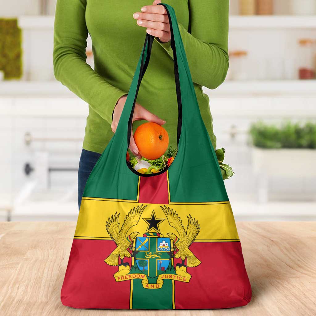 Ghana Flag Grocery Bag with Coat of Arms Design