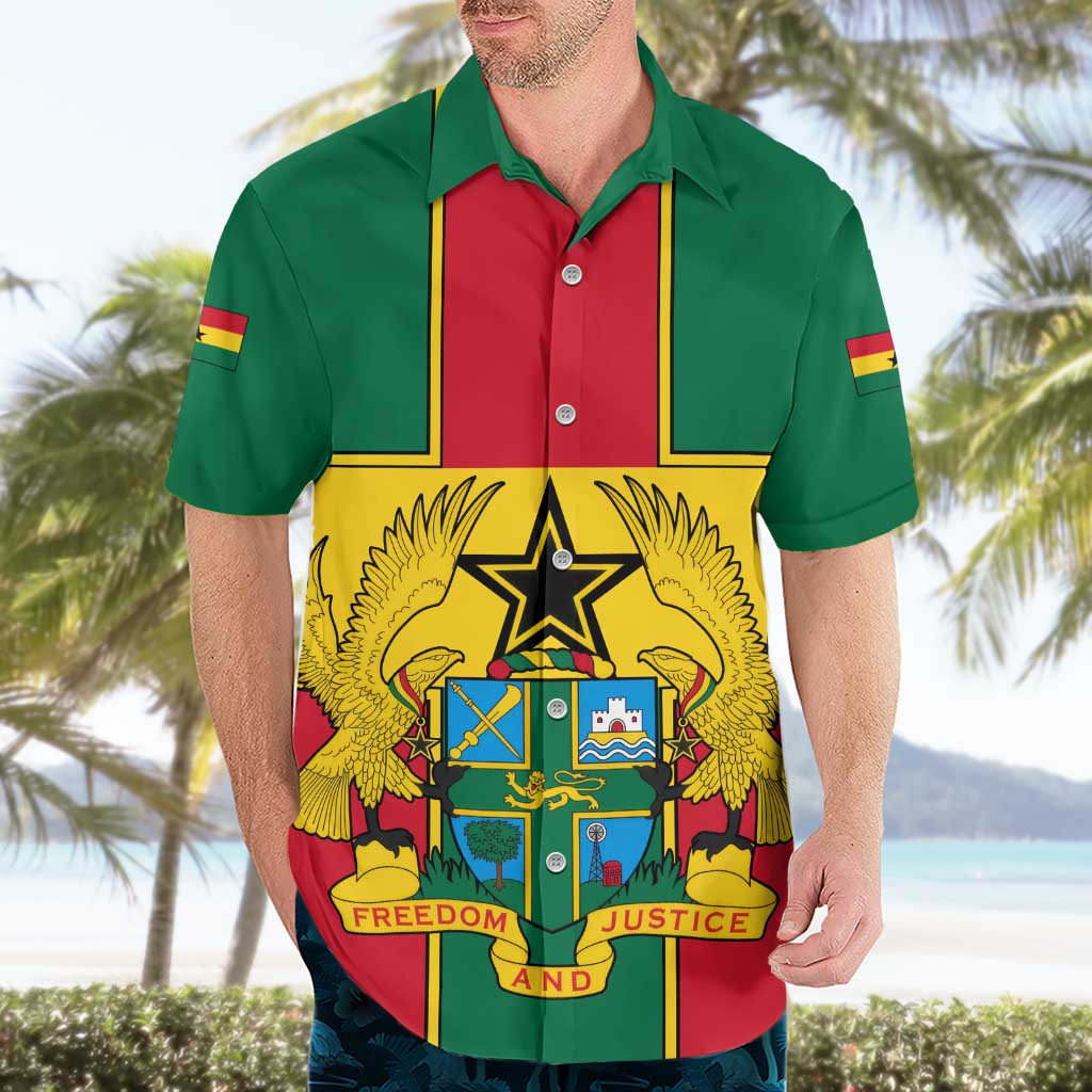 Ghana Flag Hawaiian Shirt with Coat of Arms Design